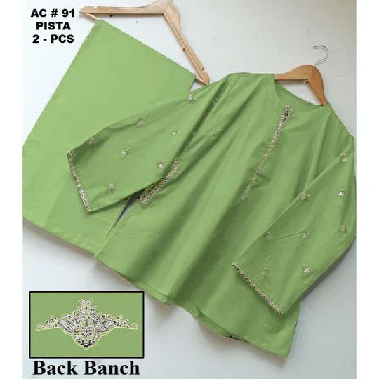 Pocket Emb + back bunch 2pc Cotton dress