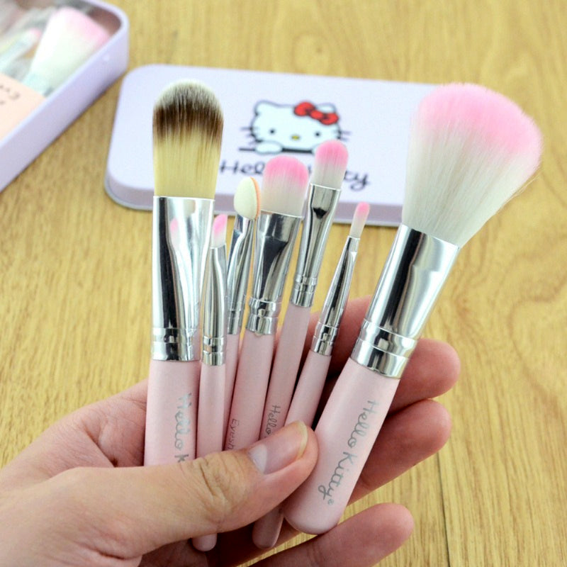 Pack Of 3 Cute Mini Hello Kitty 7PCS Makeup Brush Kit