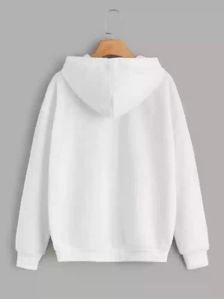 Stylish White Plain Fleece Zip-Up Hoodie for Women - Comfortable and Cozy