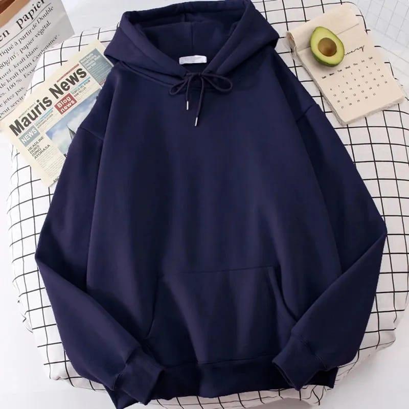 Premium Hooded Fleece Hoodie for Men - Plain Blue Comfort