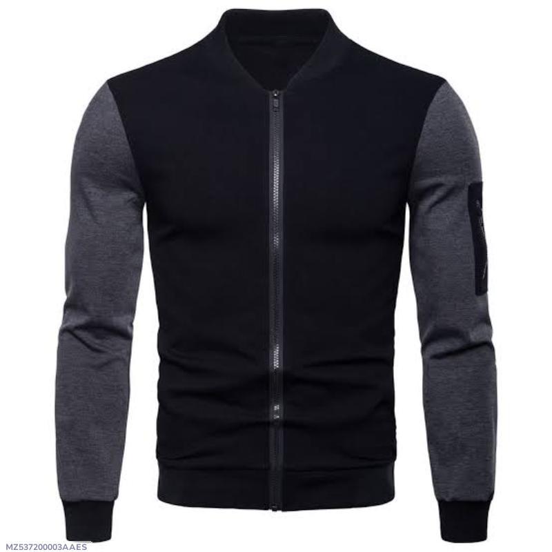 1 Pc Men's Fit Body Fleece Plain Jacket- Black