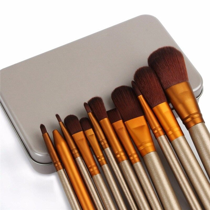 12pcs Aluminium Box Makeup Brushes Set