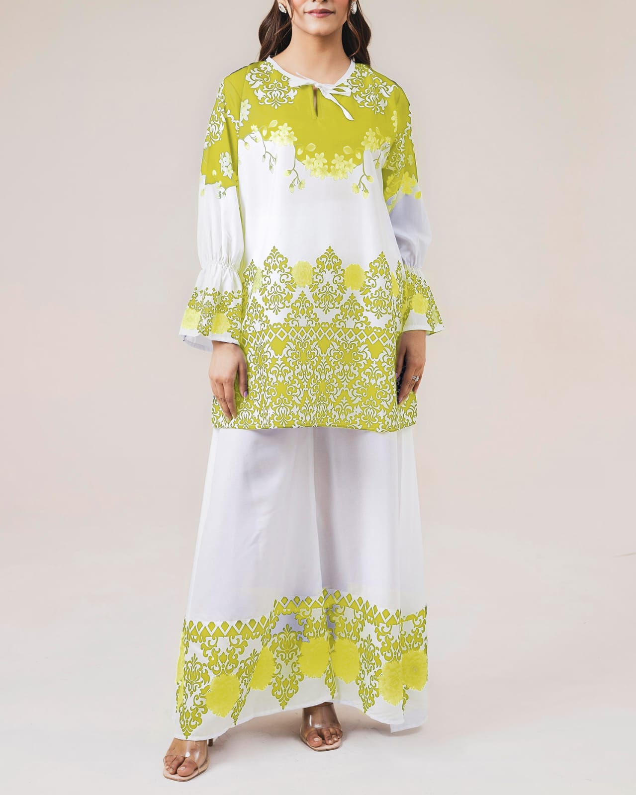 Stitched 2 piece printed shirt and printed palazzo