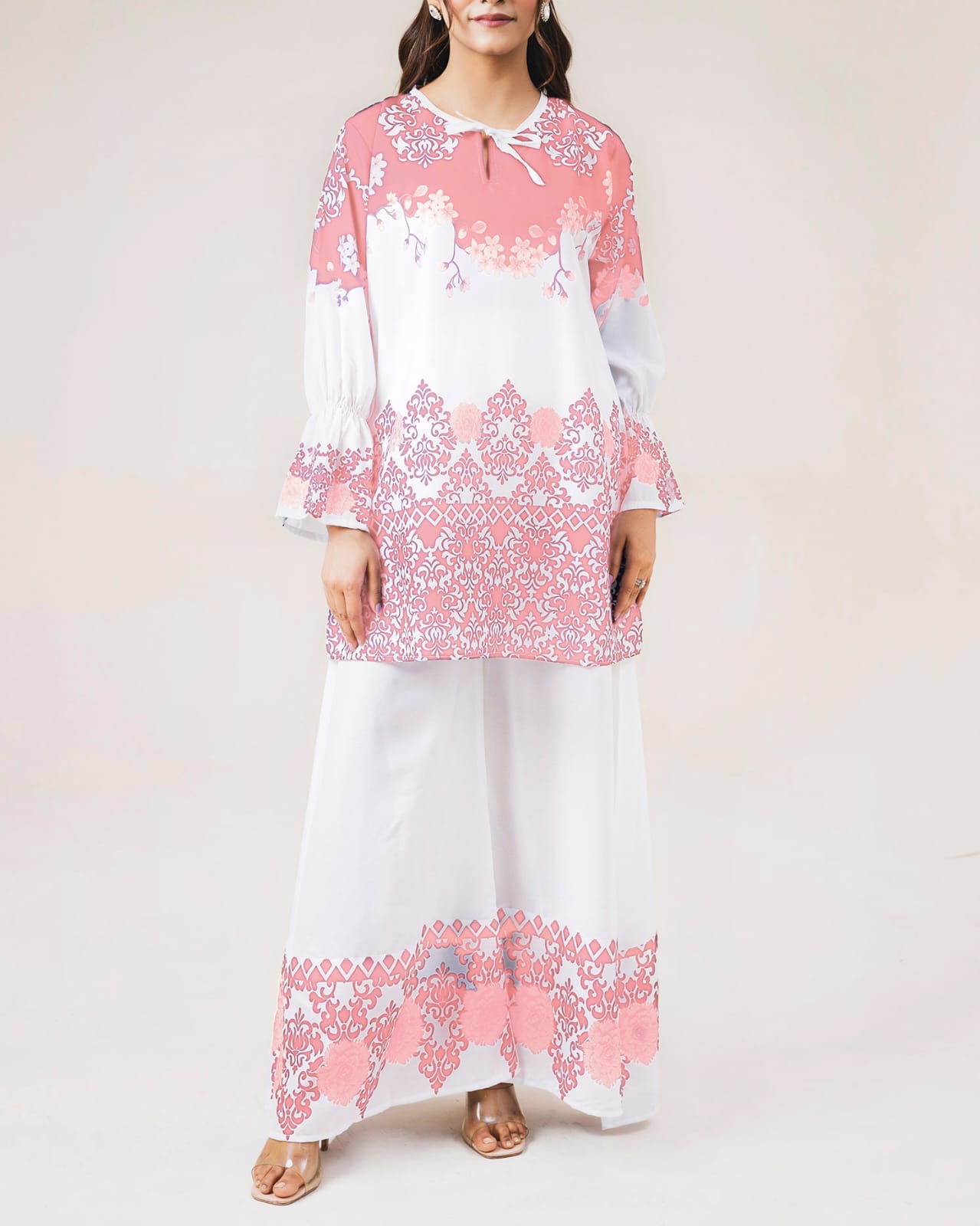 Stitched 2 piece printed shirt and printed palazzo