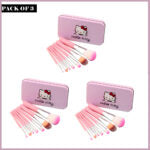 Pack Of 3 Cute Mini Hello Kitty 7PCS Makeup Brush Kit