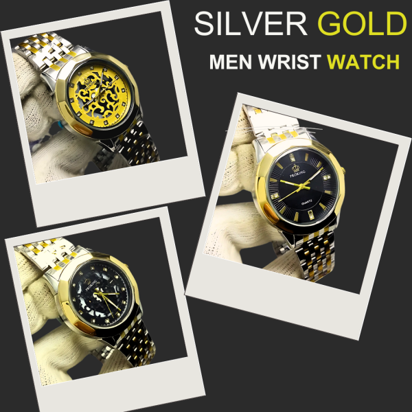 Ma1 Pro King Gents Silver Gold Wrist Watch | Stainless Steel Diamond Cut Quartz Watch For Boys & Mens