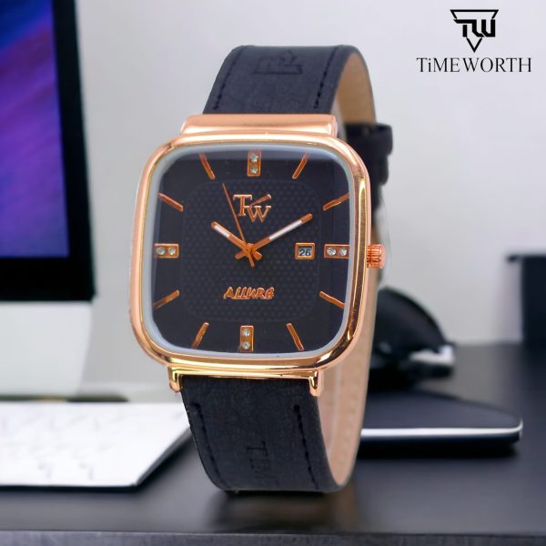 Time Worth Slim Date Strap Square Gents Watch High Quality Elegant Wristwatches